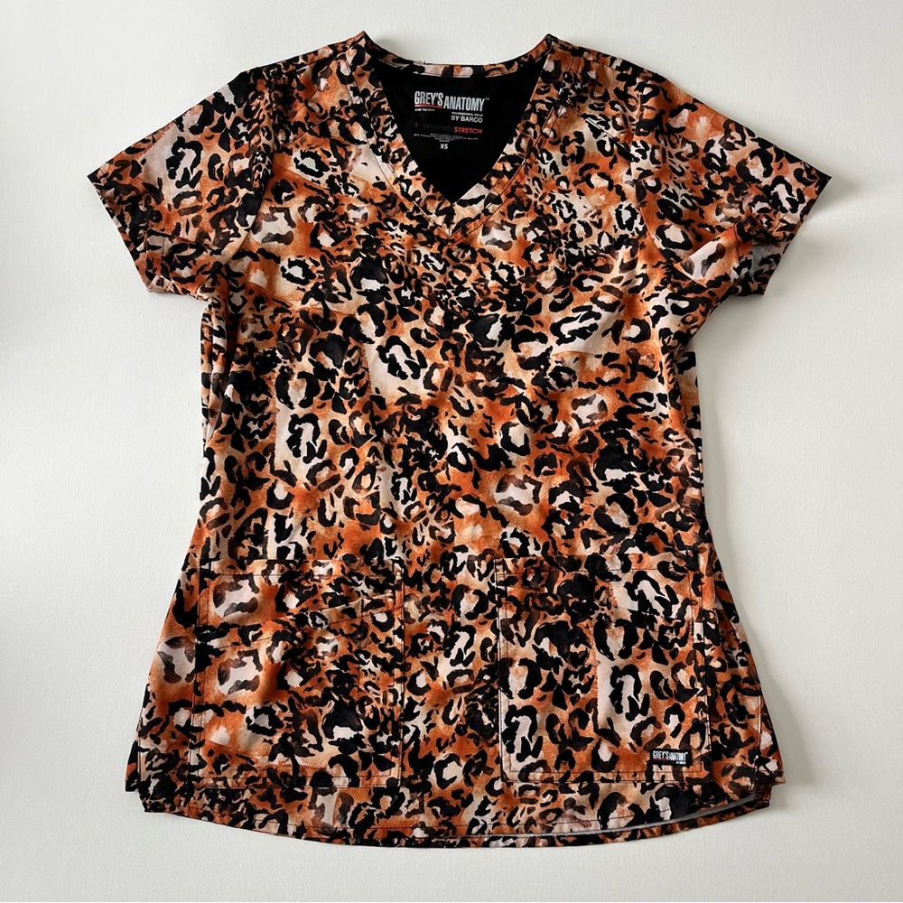 Grey's Anatomy Leopard Print V-Neck Scrub Top